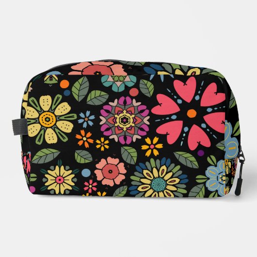 Modern Retro Floral Drawing Seamless Pattern Art Waschbeutel (Vorderseite)