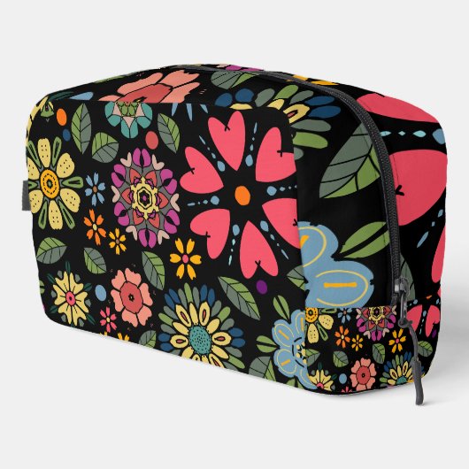 Modern Retro Floral Drawing Seamless Pattern Art Waschbeutel (Rechte Ecke)