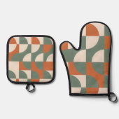 Modern Retro Geometric Oven Mitt & Pot Holder Set (Vorderseite)