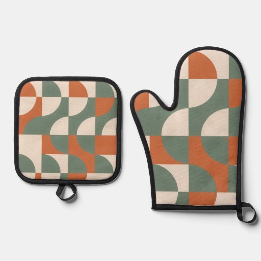 Modern Retro Geometric Oven Mitt & Pot Holder Set (Vorderseite)