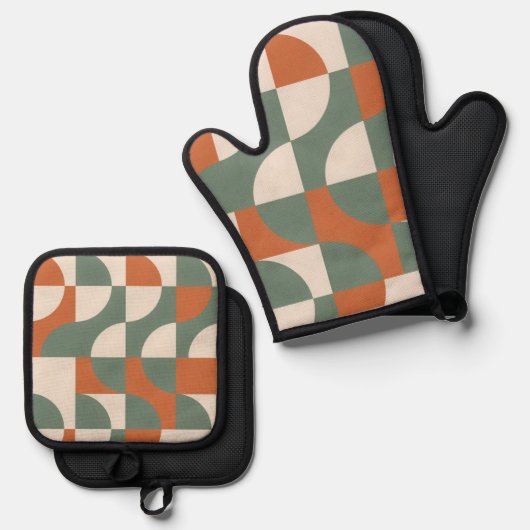 Modern Retro Geometric Oven Mitt & Pot Holder Set (Vorderseite/Rückseite)