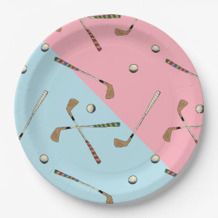 Modern Retro Golf Golfer Rosa Blaues Muster Pappteller