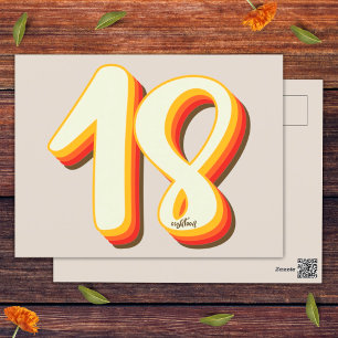 Modern Retro Groovy Grau 18. Geburtstag Postkarte