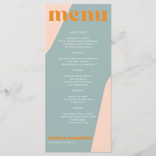 Modern retro groovy wedding template menu menükarte (Vorderseite)