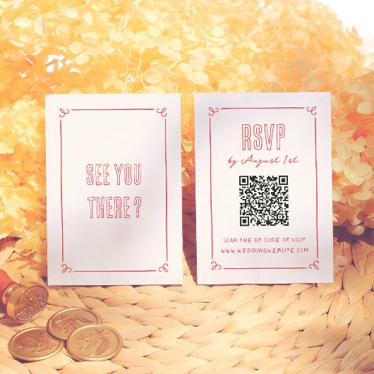 Modern Retro Hand Drawn Quirky QR Wedding RSVP Begleitkarte