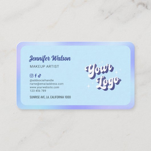 Modern Retro Holographic Nails Lashes Beauty Logo Visitenkarte (Rückseite)