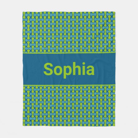 Modern Retro Link Pattern in Blue and Green Fleecedecke (Vorderseite)