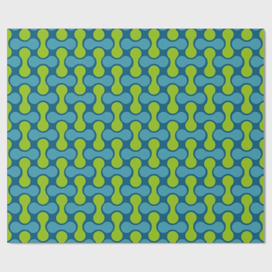 Modern Retro Link Pattern in Blue and Green Geschenkpapier (Flach)