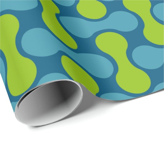 Modern Retro Link Pattern in Blue and Green Geschenkpapier (Rolleneckpunkt)