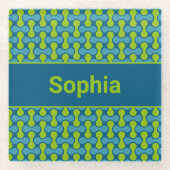 Modern Retro Link Pattern in Blue and Green Glasuntersetzer (Vorderseite)