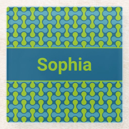 Modern Retro Link Pattern in Blue and Green Glasuntersetzer (Vorderseite)
