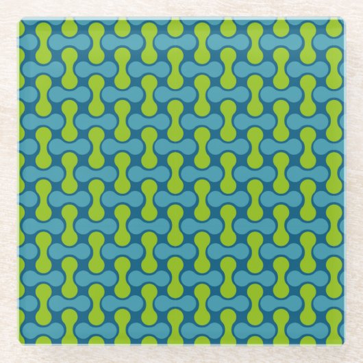 Modern Retro Link Pattern in Blue and Green Glasuntersetzer (Vorderseite)