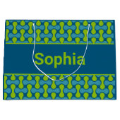 Modern Retro Link Pattern in Blue and Green Große Geschenktüte (Vorderseite)