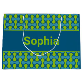 Modern Retro Link Pattern in Blue and Green Große Geschenktüte