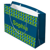 Modern Retro Link Pattern in Blue and Green Große Geschenktüte (Rückseite Schrägansicht)