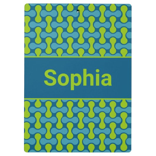 Modern Retro Link Pattern in Blue and Green Klemmbrett (Rückseite)