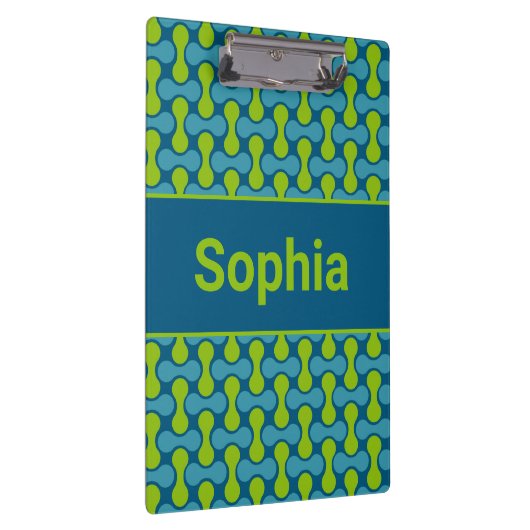 Modern Retro Link Pattern in Blue and Green Klemmbrett (Rechts)