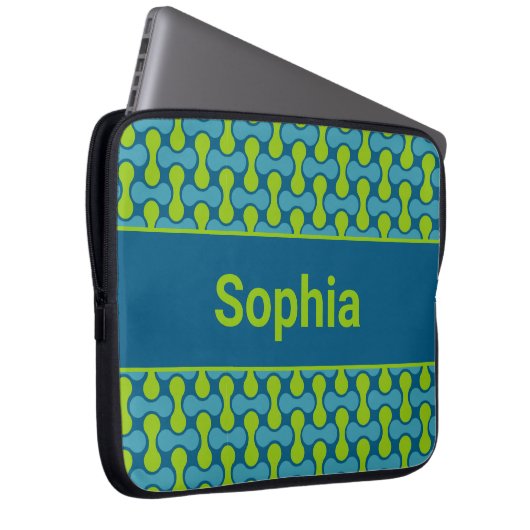 Modern Retro Link Pattern in Blue and Green Laptopschutzhülle (Vorne Rechts)