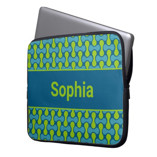 Modern Retro Link Pattern in Blue and Green Laptopschutzhülle (Vorderseite Links)