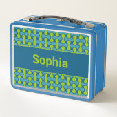 Modern Retro Link Pattern in Blue and Green Metall Brotdose (Rückseite)