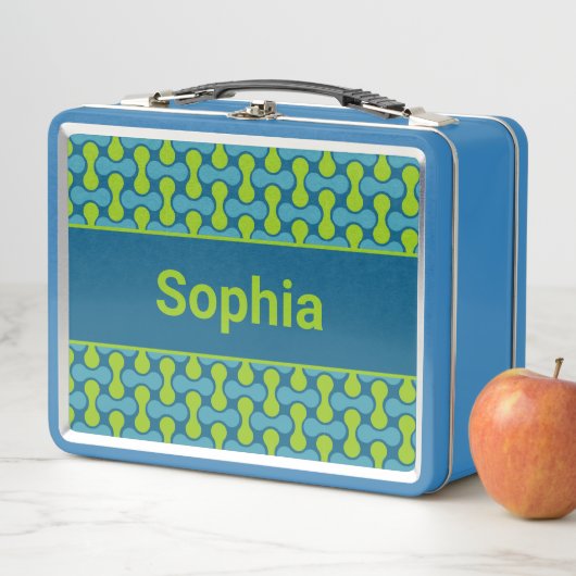 Modern Retro Link Pattern in Blue and Green Metall Brotdose (Beispiel)