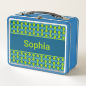 Modern Retro Link Pattern in Blue and Green Metall Brotdose (Vorderseite)