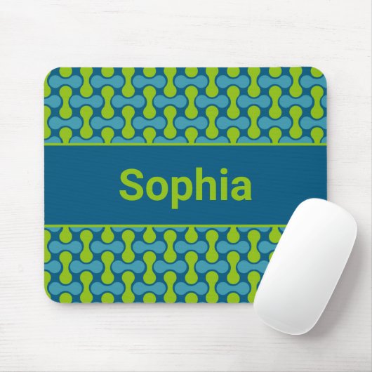 Modern Retro Link Pattern in Blue and Green Mousepad (Mit Mouse)