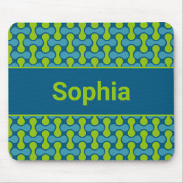 Modern Retro Link Pattern in Blue and Green Mousepad