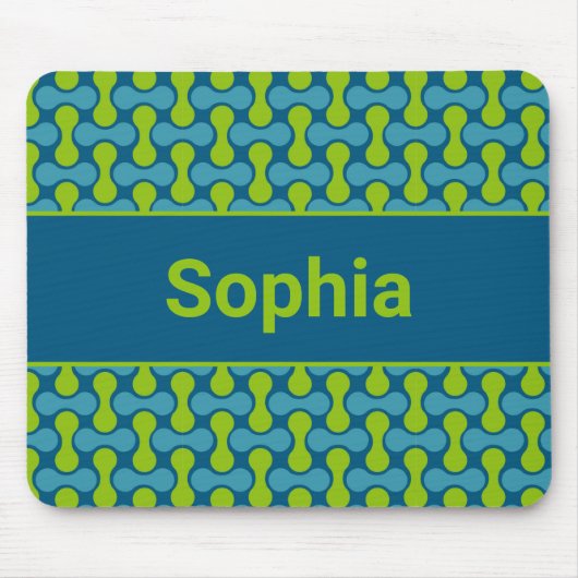 Modern Retro Link Pattern in Blue and Green Mousepad (Vorne)