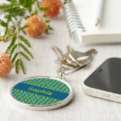 Modern Retro Link Pattern in Blue and Green Schlüsselanhänger (Seite)
