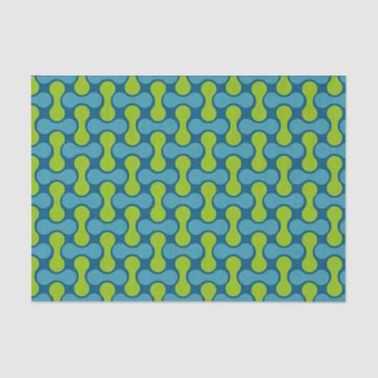 Modern Retro Link Pattern in Blue and Green Seidenpapier (Vorderseite)