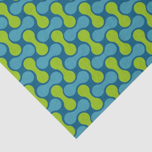 Modern Retro Link Pattern in Blue and Green Seidenpapier (Ausschnitt)