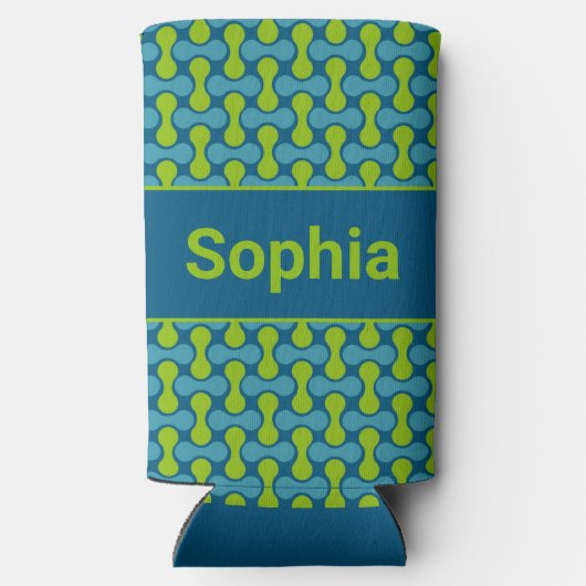 Modern Retro Link Pattern in Blue and Green Selters Dosenkühler (Rückseite)