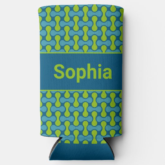 Modern Retro Link Pattern in Blue and Green Selters Dosenkühler (Vorderseite)