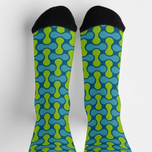 Modern Retro Link Pattern in Blue and Green Socken (Oben)