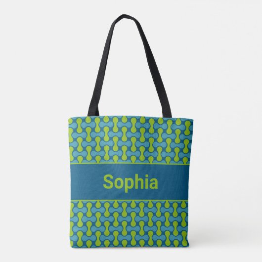 Modern Retro Link Pattern in Blue and Green Tasche (Rückseite)