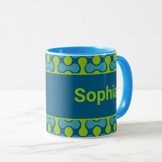 Modern Retro Link Pattern in Blue and Green Tasse (VorderseiteRechts)