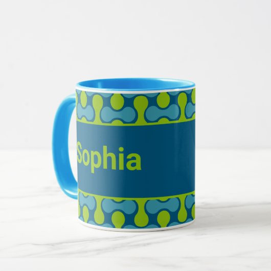 Modern Retro Link Pattern in Blue and Green Tasse (Vorderseite Links)