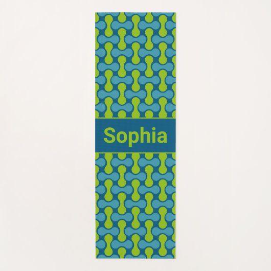 Modern Retro Link Pattern in Blue and Green Yogamatte (Vorderseite)
