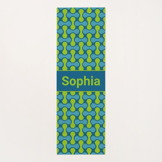 Modern Retro Link Pattern in Blue and Green Yogamatte (Rückseite)