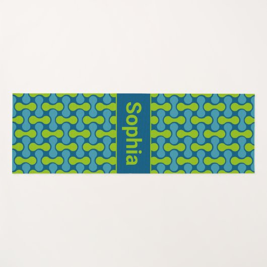 Modern Retro Link Pattern in Blue and Green Yogamatte (Vorderseite (Horizontal))