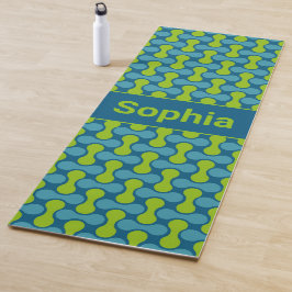 Modern Retro Link Pattern in Blue and Green Yogamatte