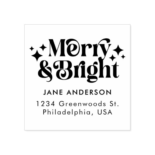 Modern Retro Merry und helle Name Weihnachten Gummistempel (Prägung)