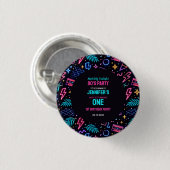 Modern Retro Neon 80’s 1st Birthday Party Button (Vorne & Hinten)