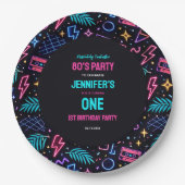 Modern Retro Neon 80’s 1st Birthday Party Pappteller (Vorderseite)