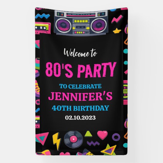 Modern Retro Neon 80’s Birthday Party for Adults Banner (Vertikal)