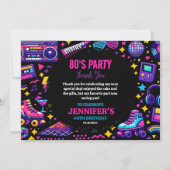 Modern Retro Neon 80’s Birthday Party for Adults Dankeskarte (Vorderseite)