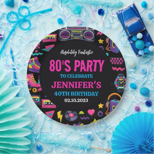 Modern Retro Neon 80’s Birthday Party for Adults Pappteller (Party)