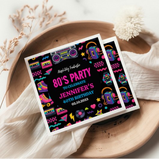 Modern Retro Neon 80’s Birthday Party for Adults Serviette