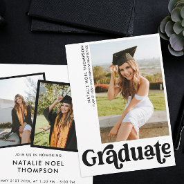 Modern Retro Photo Modern Groovy Cool Graduation Ankündigung